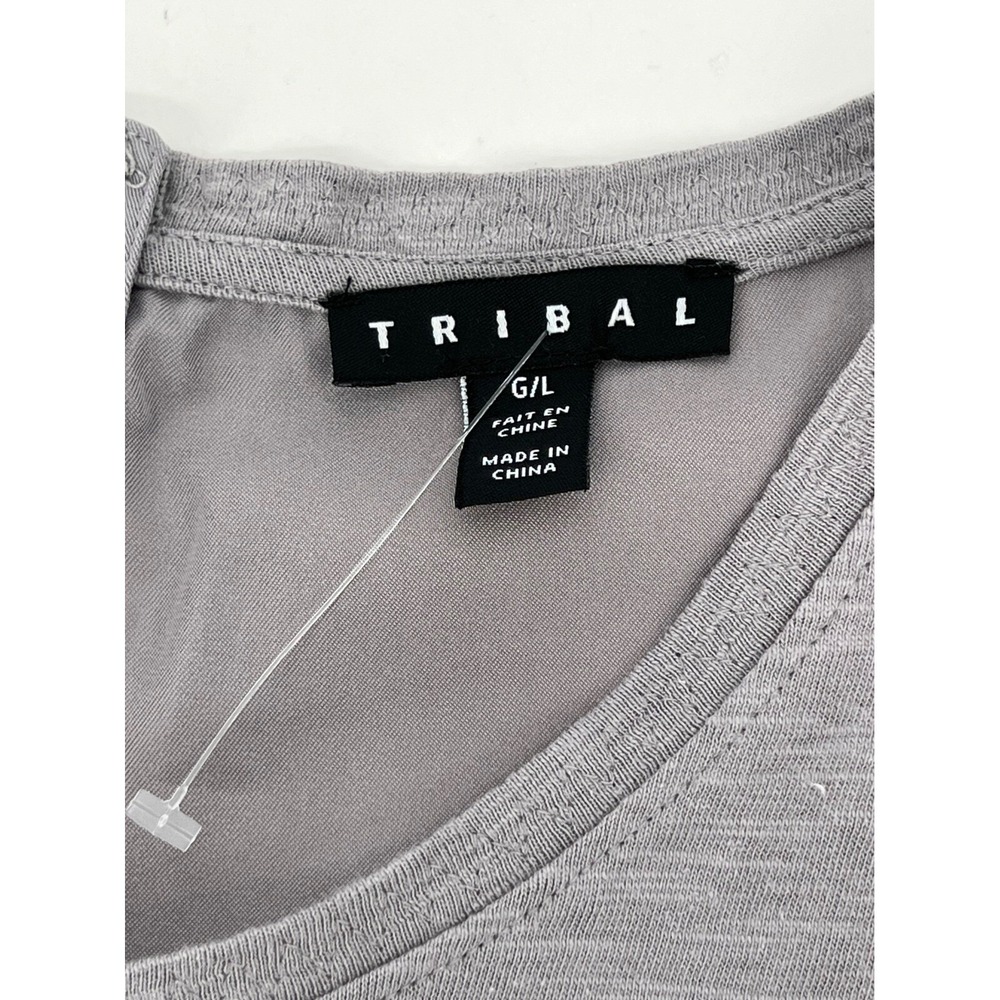 Tribal Long Sleeve Top Back Zip Detail Casual Everyday Gray Size L - Picture 7 of 11